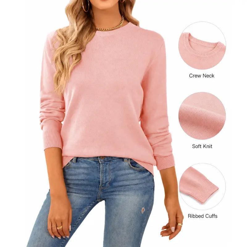 QUALFORT Women's 100% Cotton Crewneck Knitwear - Lightweight