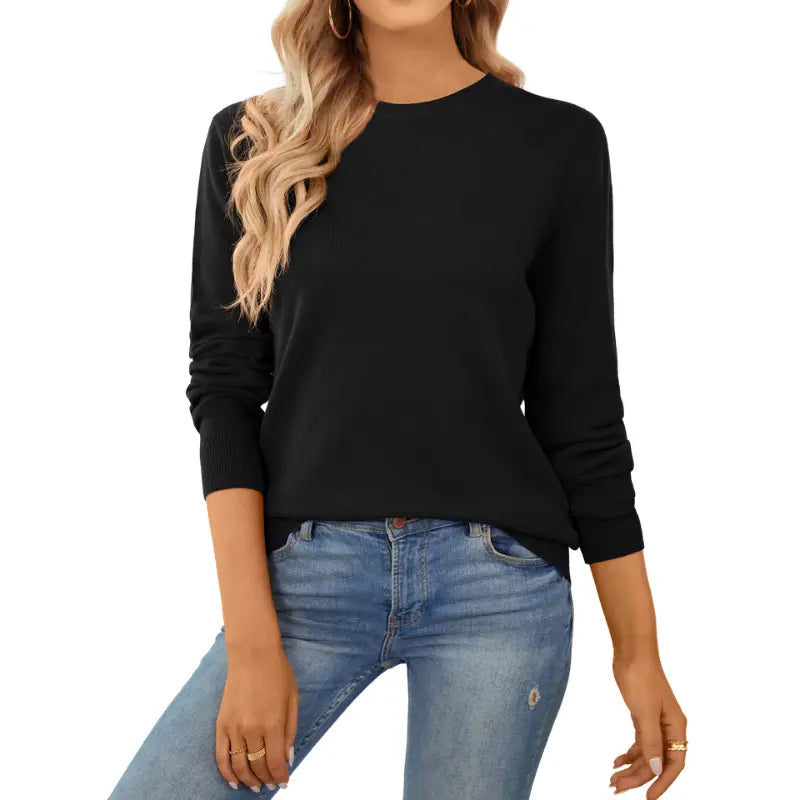 QUALFORT Women's 100% Cotton Crewneck Knitwear - Lightweight