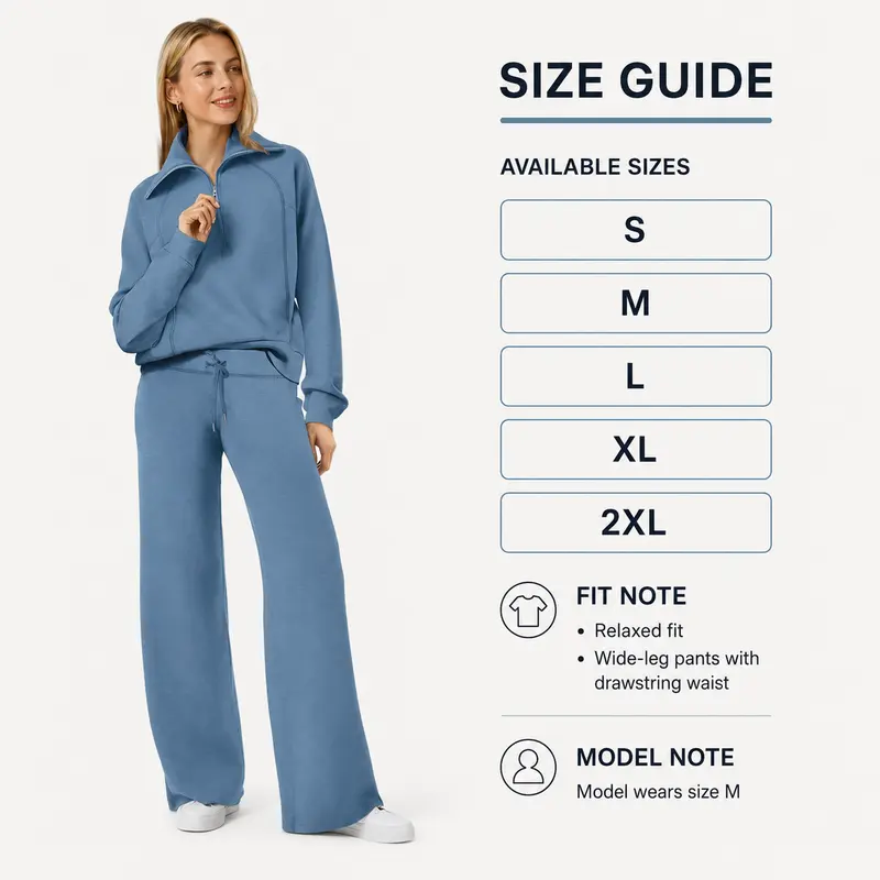 Women’s Half-Zip Sweatshirt & Wide-Leg Pants Set – Relaxed Two-Piece Outfit