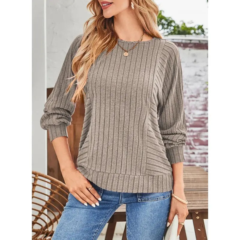 Womens Soft Long Sleeve Crewneck Knit Top for Fall & Winter
