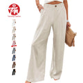 Women's Cotton Linen Pants Casual High Waisted Wide Leg Pants