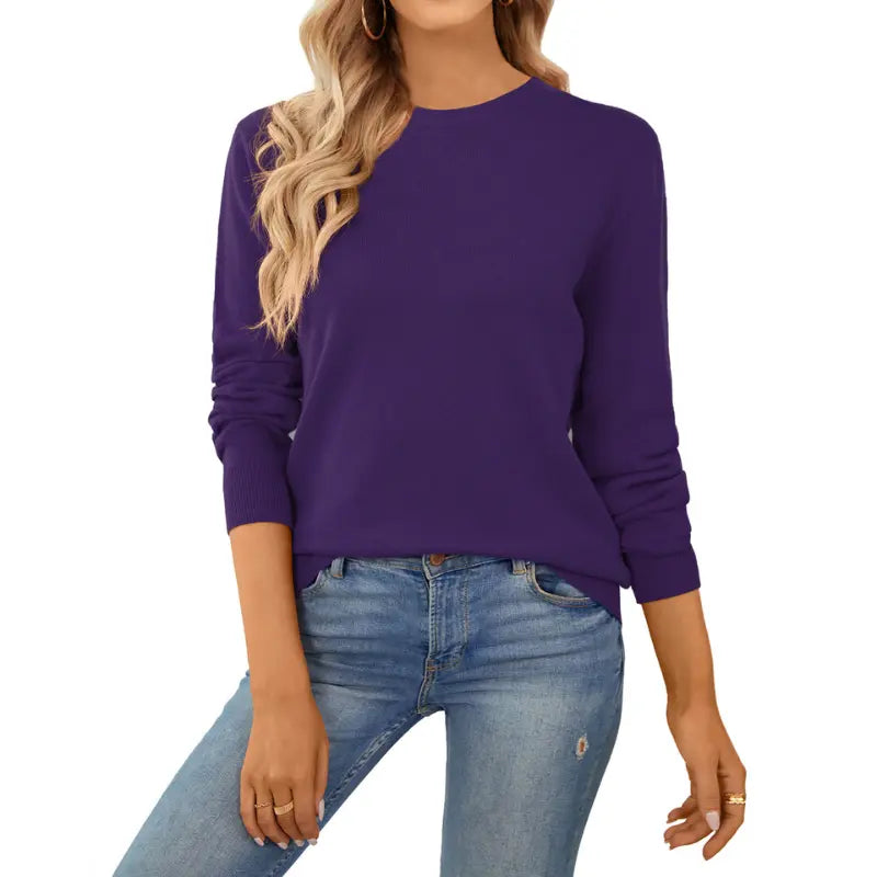 QUALFORT Women's 100% Cotton Crewneck Knitwear - Lightweight
