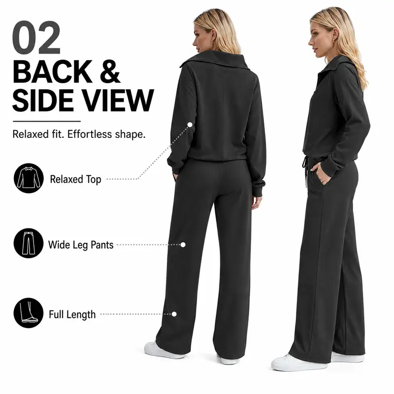 Women’s Half-Zip Sweatshirt & Wide-Leg Pants Set – Relaxed Two-Piece Outfit