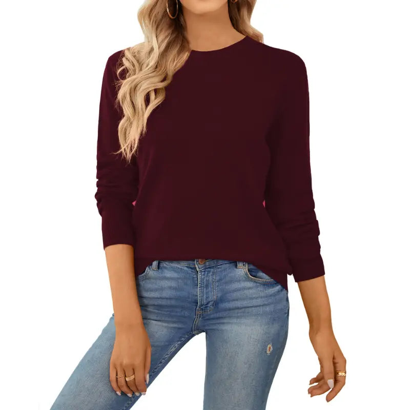 QUALFORT Women's 100% Cotton Crewneck Knitwear - Lightweight