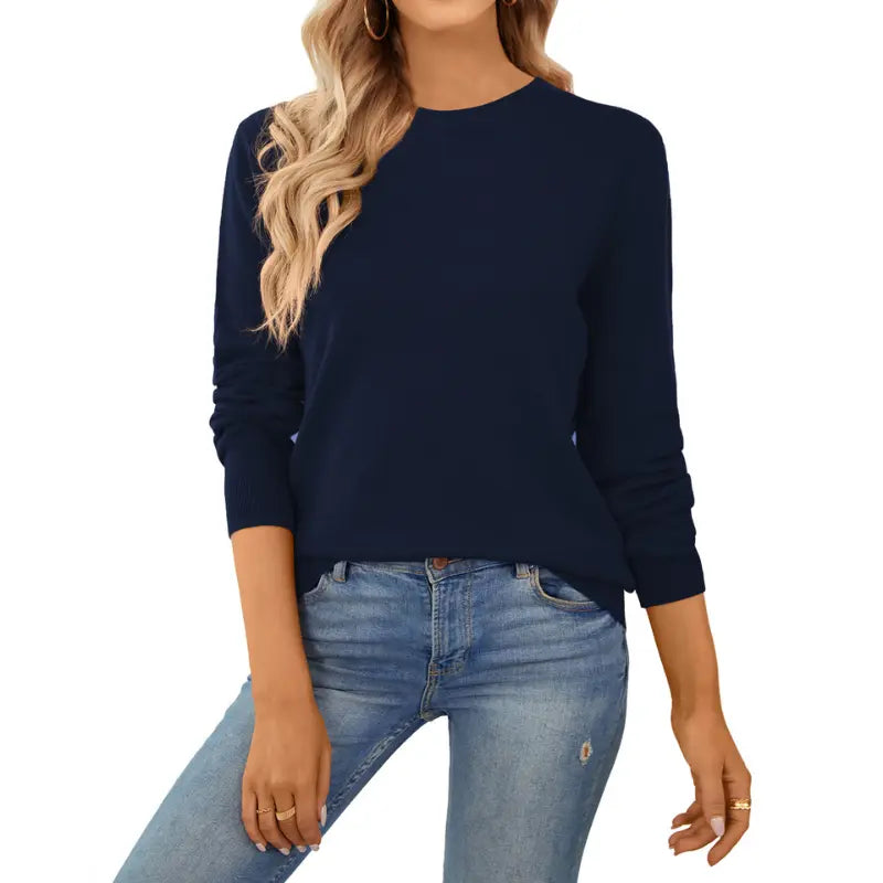 QUALFORT Women's 100% Cotton Crewneck Knitwear - Lightweight