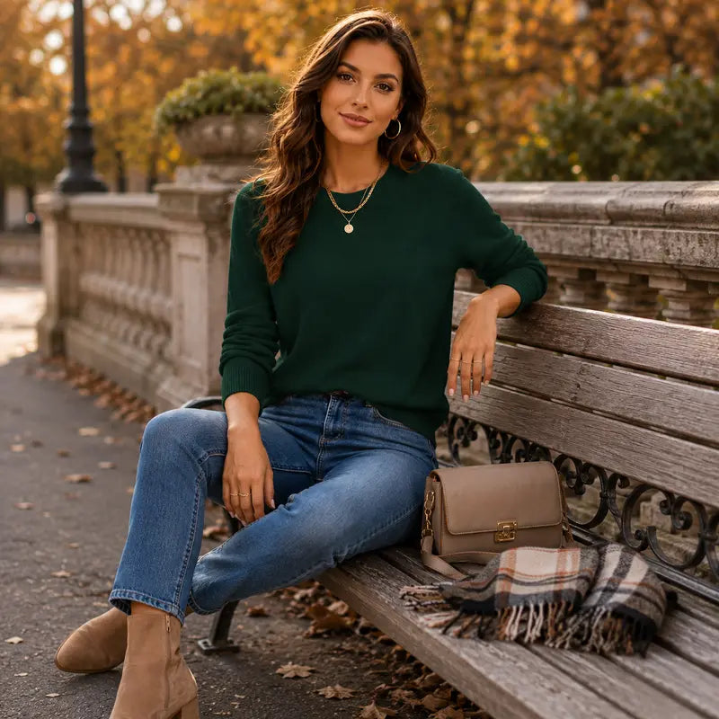QUALFORT Women's 100% Cotton Crewneck Knitwear - Lightweight