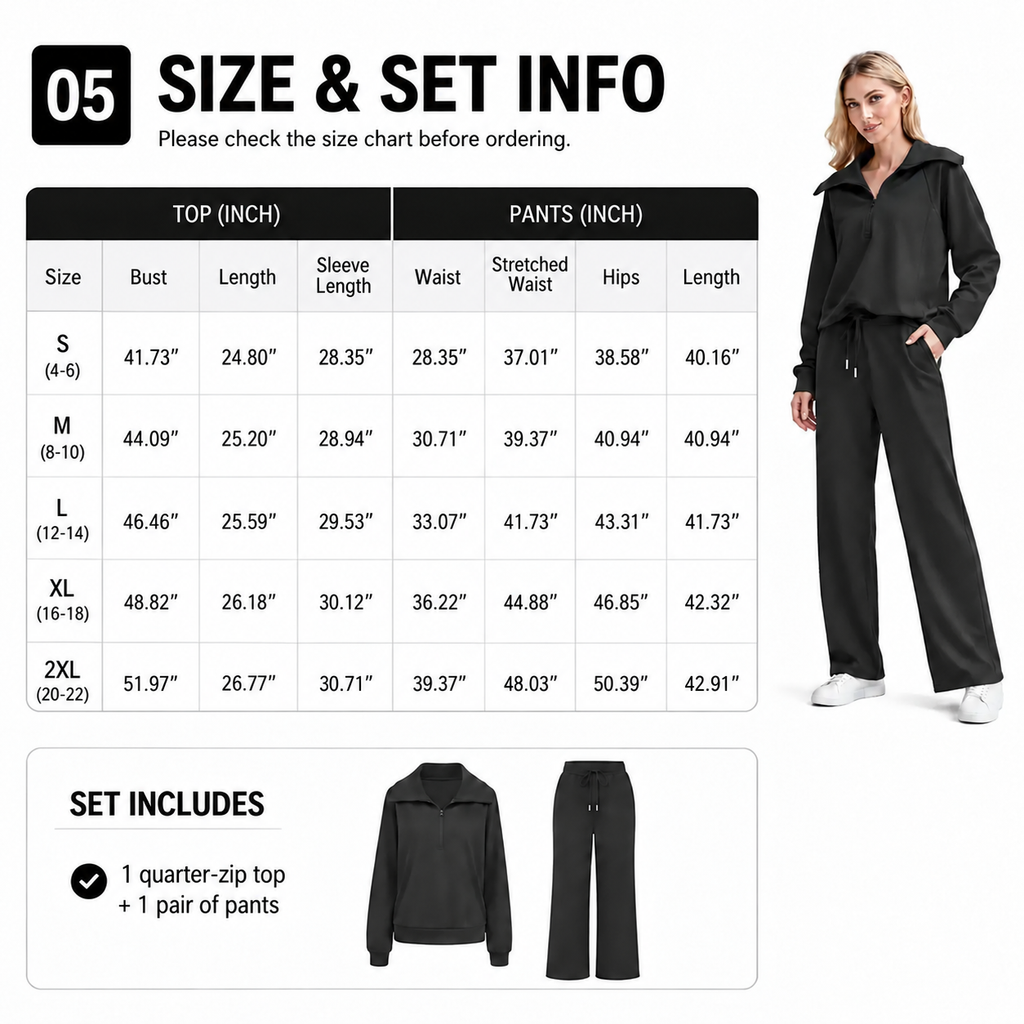 Women’s Half-Zip Sweatshirt & Wide-Leg Pants Set – Relaxed Two-Piece Outfit