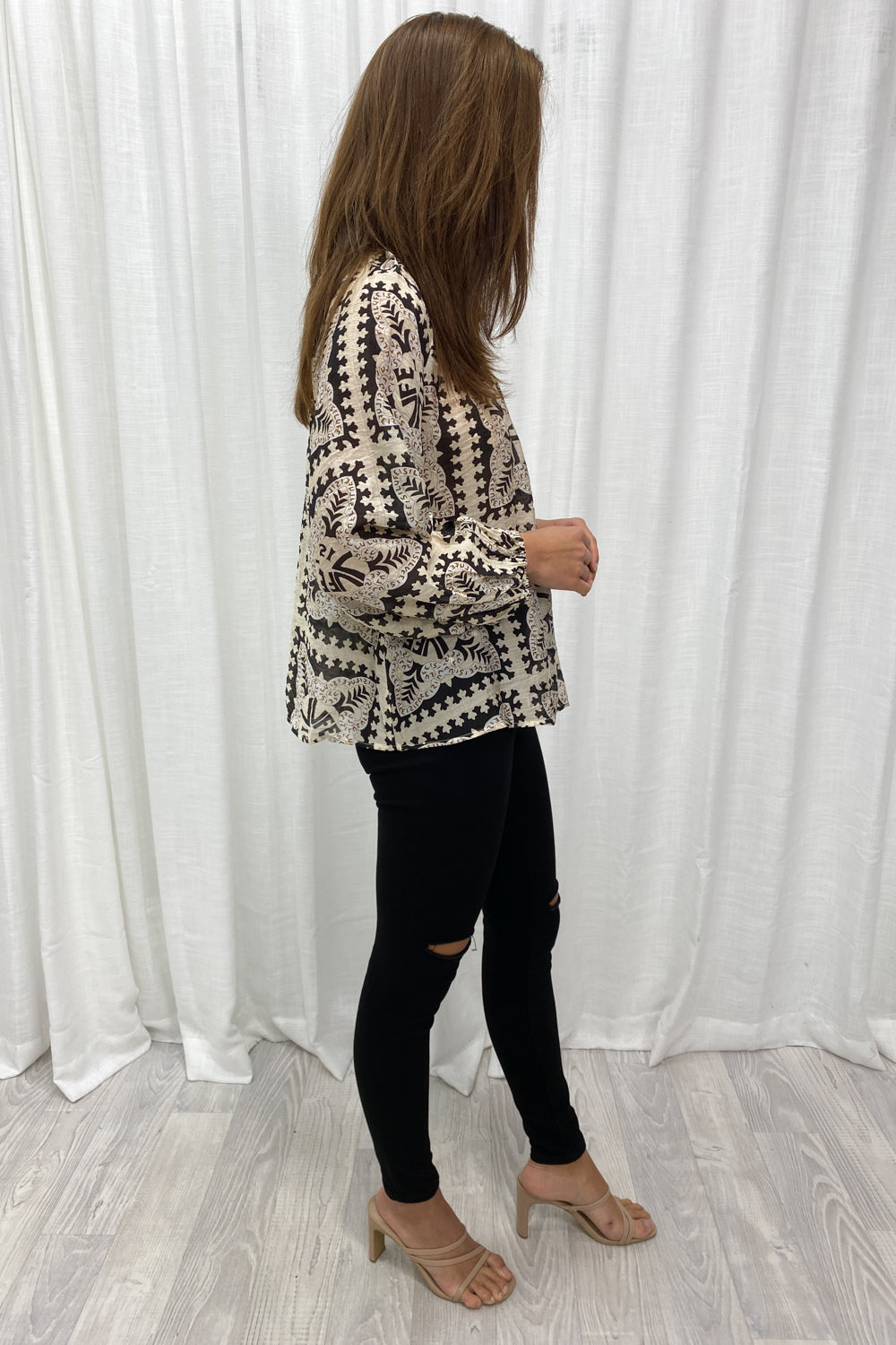 Crinkle Estelle Blouse - Black Geometric
