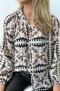 Crinkle Estelle Blouse - Black Geometric