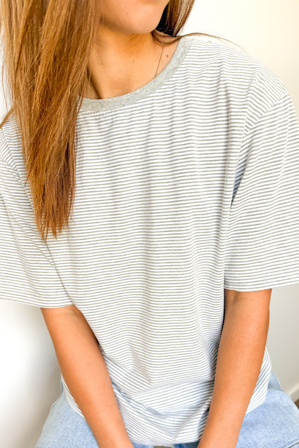Tammie Tee - Grey White Stripe