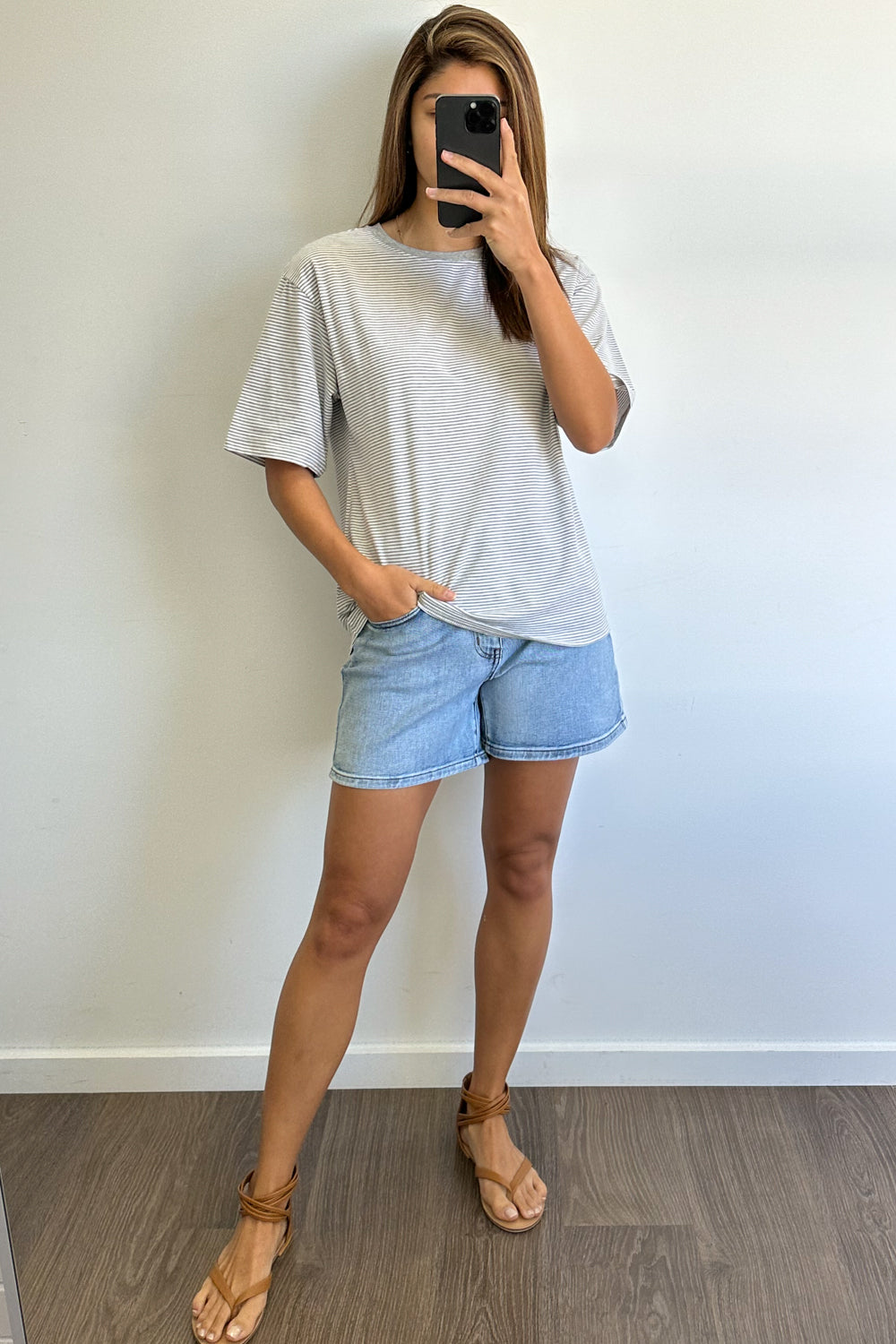 Tammie Tee - Grey White Stripe