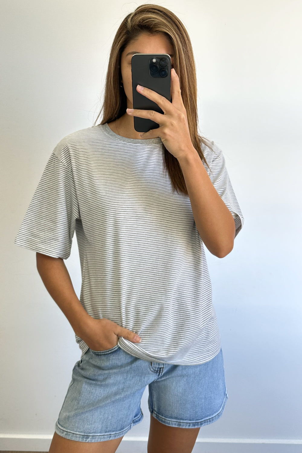 Tammie Tee - Grey White Stripe