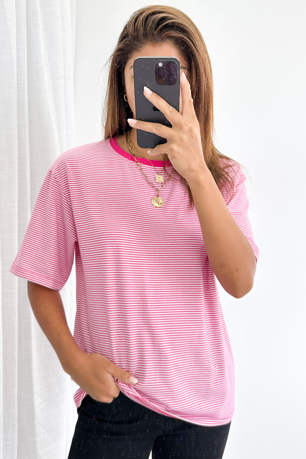 Tammie Tee - Pink White Stripe