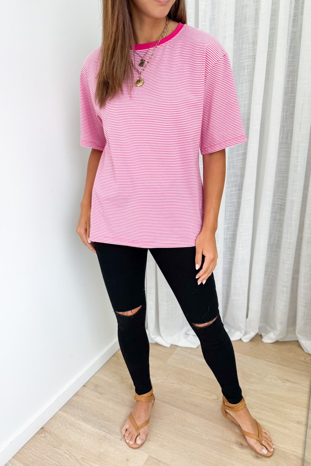 Tammie Tee - Pink White Stripe