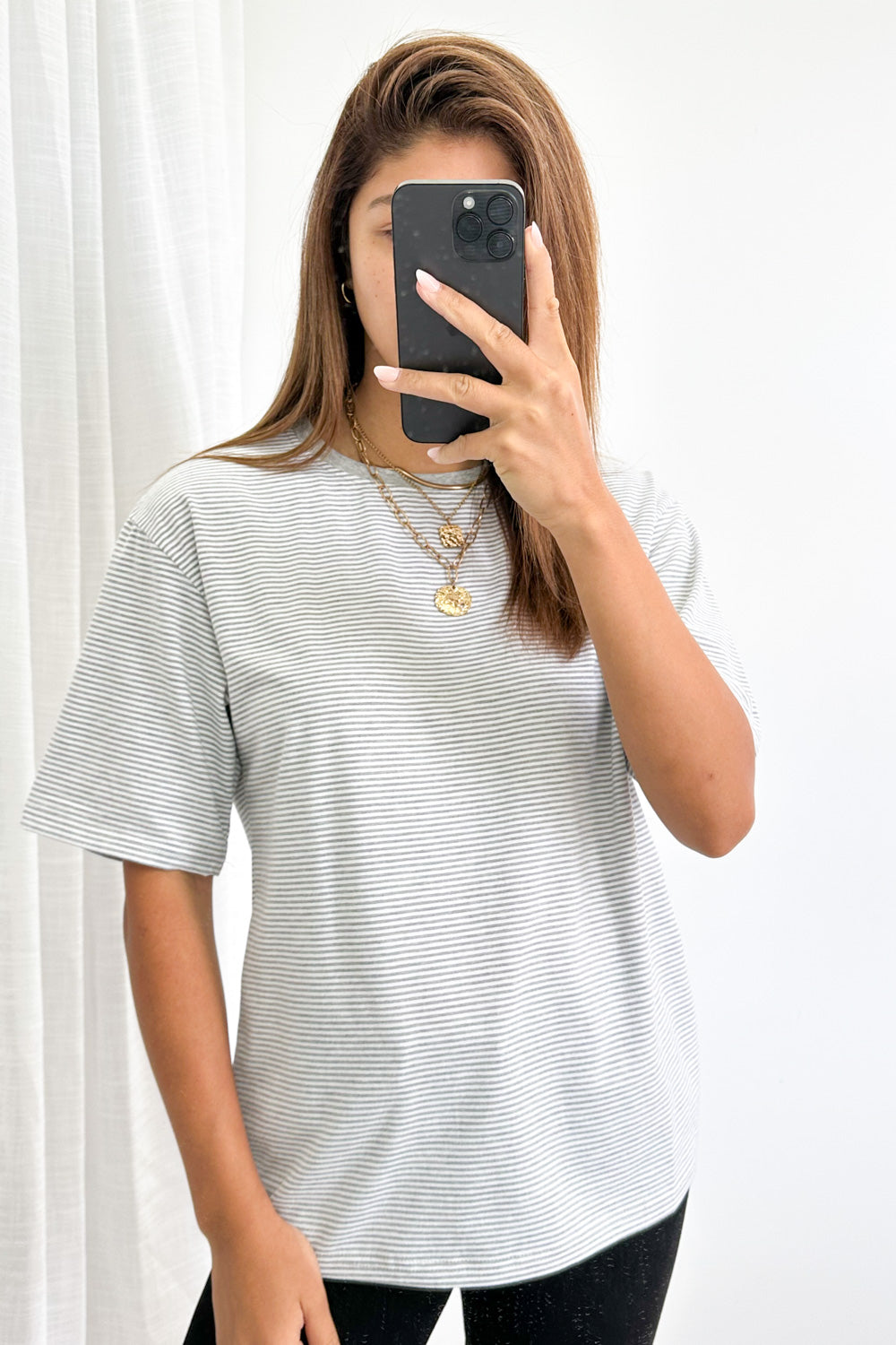 Tammie Tee - Grey White Stripe