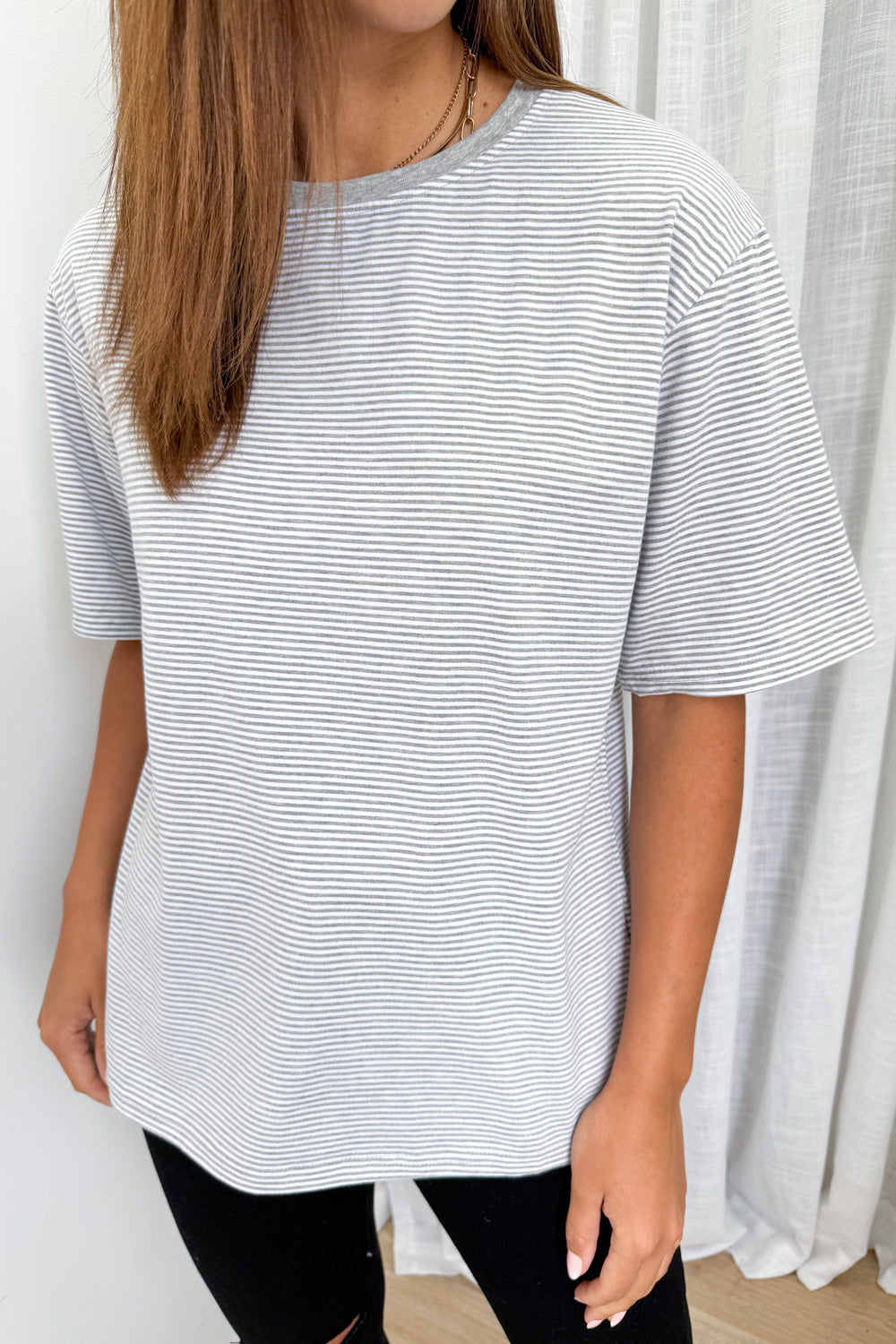 Tammie Tee - Grey White Stripe
