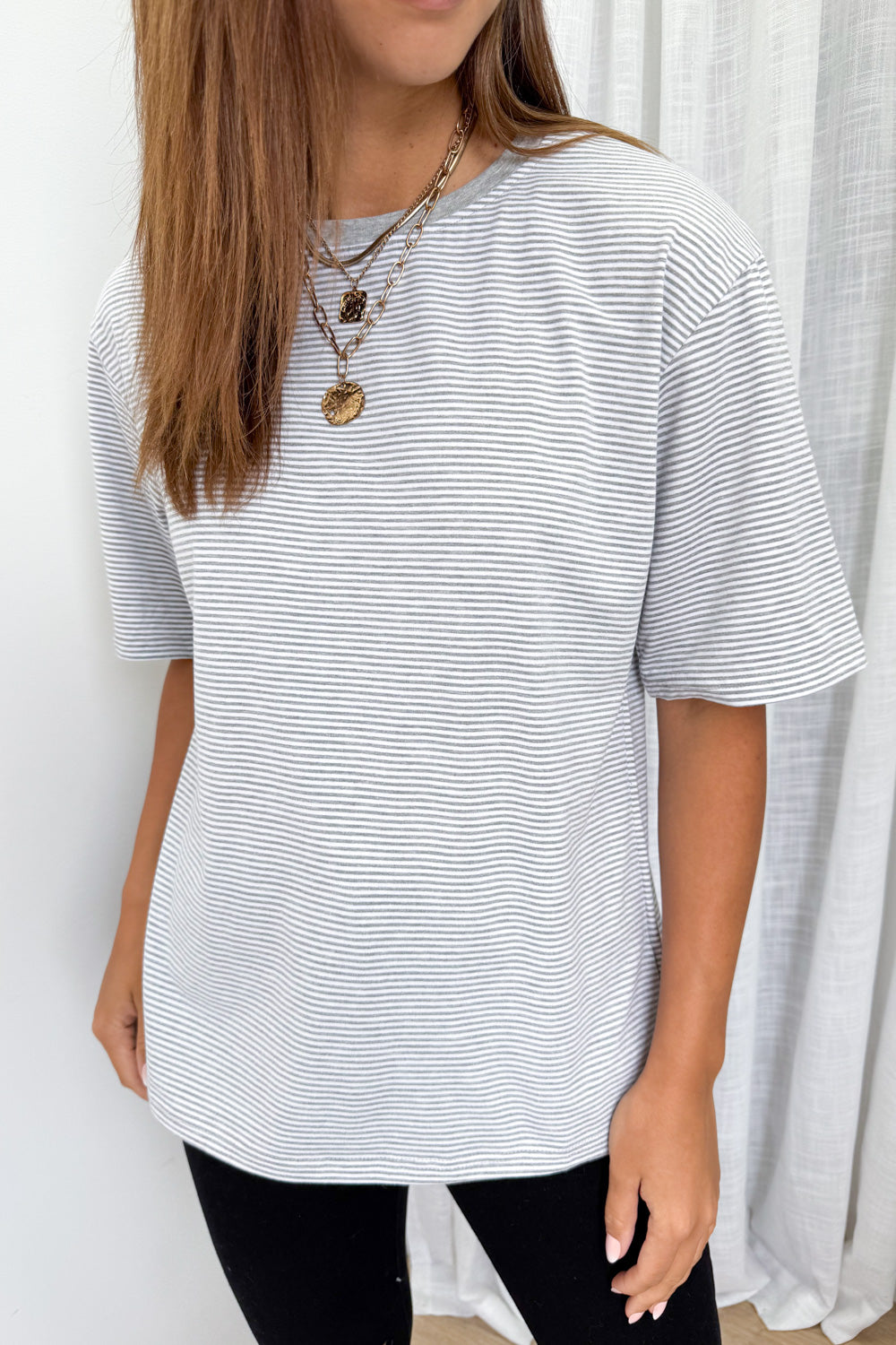 Tammie Tee - Grey White Stripe