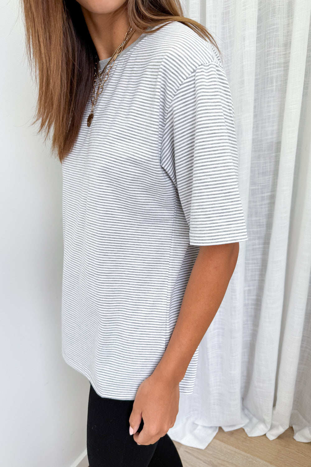 Tammie Tee - Grey White Stripe