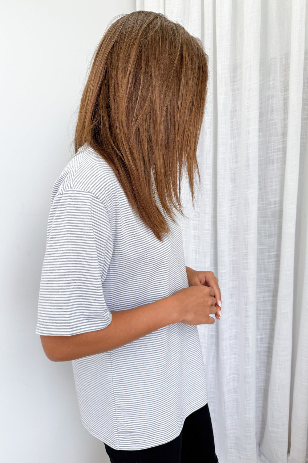 Tammie Tee - Grey White Stripe