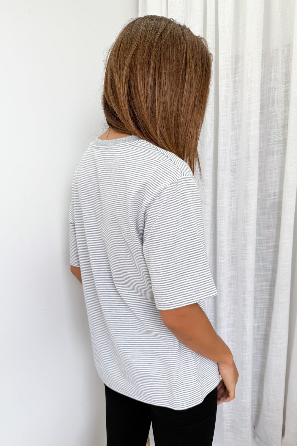 Tammie Tee - Grey White Stripe
