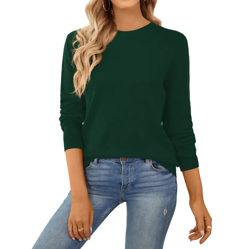 QUALFORT Women's 100% Cotton Crewneck Knitwear - Lightweight