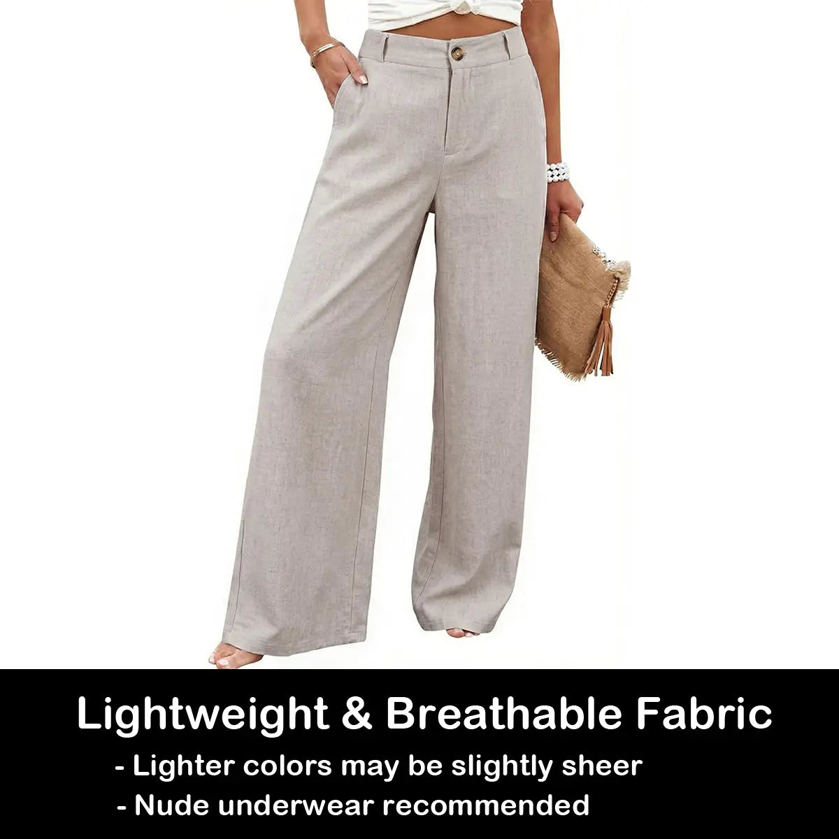 Women's Cotton Linen Pants Casual High Waisted Wide Leg Pants