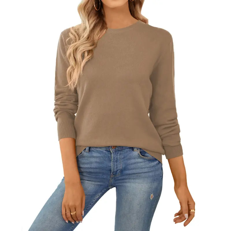QUALFORT Women's 100% Cotton Crewneck Knitwear - Lightweight