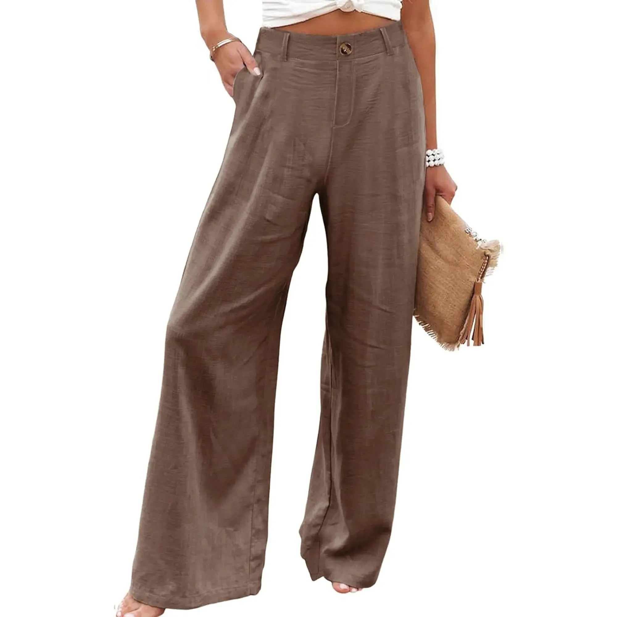 Women's Cotton Linen Pants Casual High Waisted Wide Leg Pants