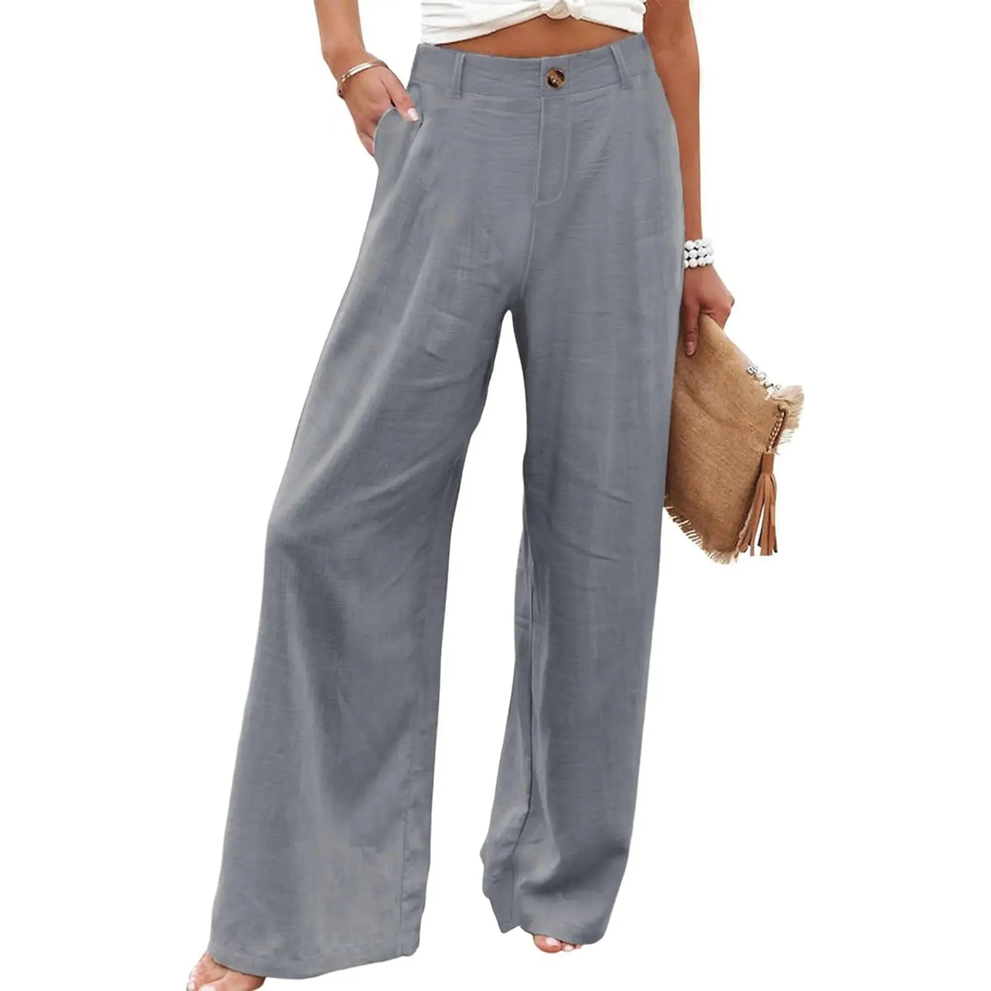Women's Cotton Linen Pants Casual High Waisted Wide Leg Pants