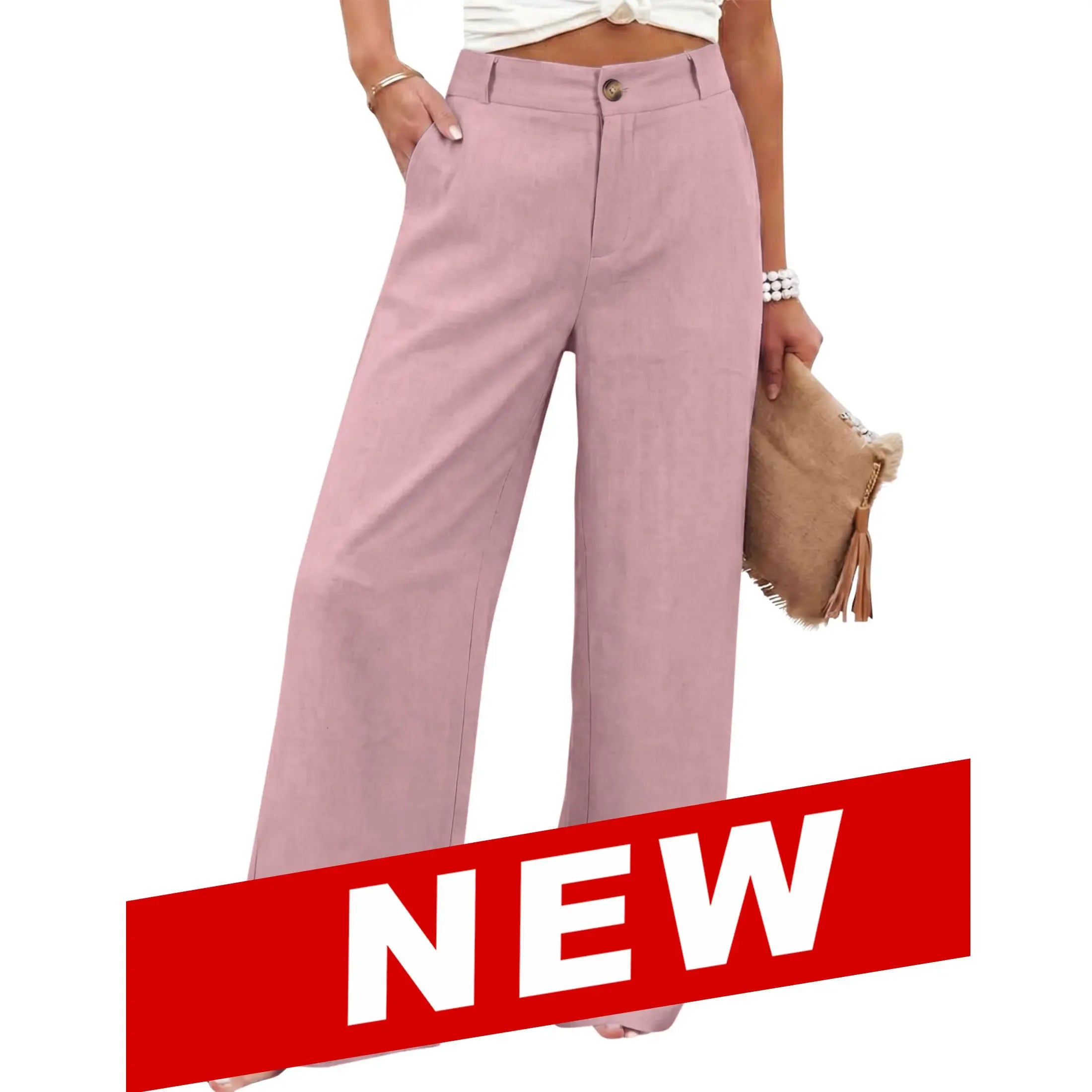 Women's Cotton Linen Pants Casual High Waisted Wide Leg Pants