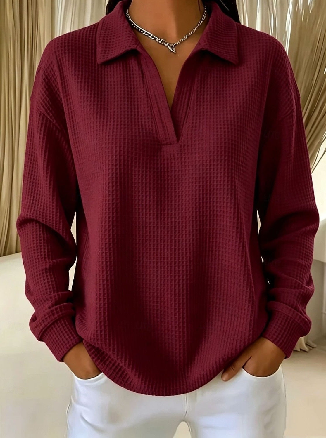 🔥Women's Waffle Knit Crewneck Sweatshirt