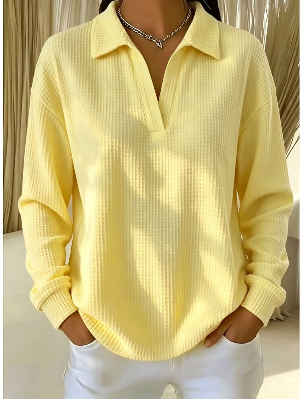 🔥Women's Waffle Knit Crewneck Sweatshirt
