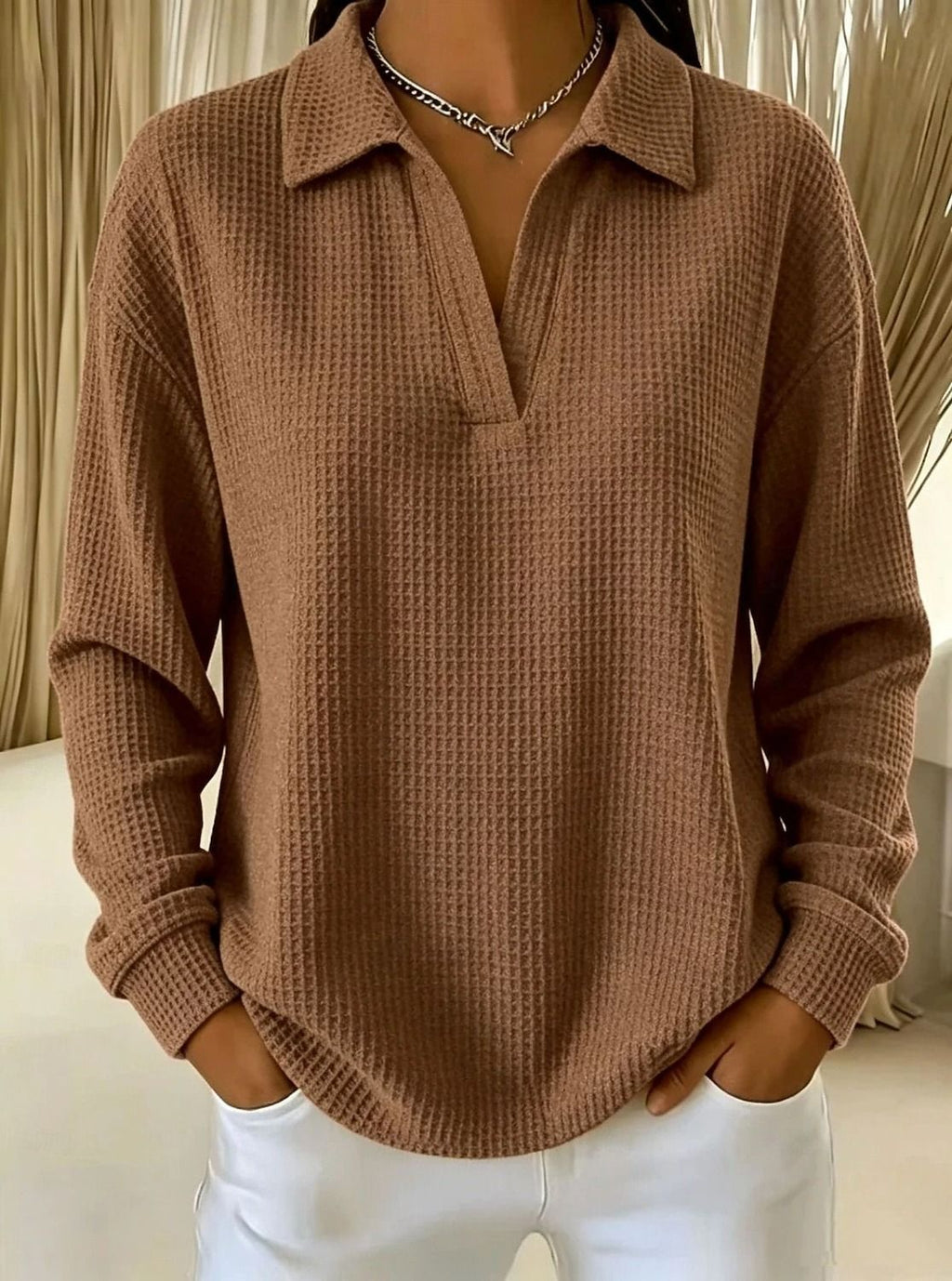 🔥Women's Waffle Knit Crewneck Sweatshirt