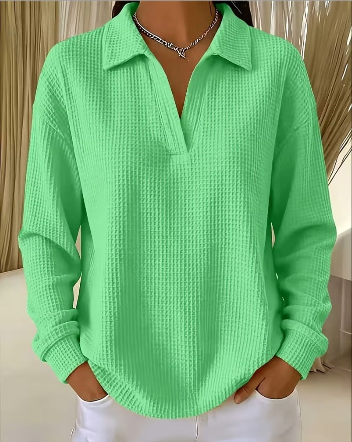 🔥Women's Waffle Knit Crewneck Sweatshirt