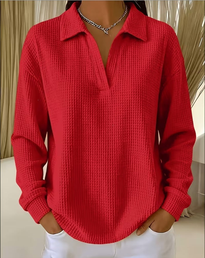🔥Women's Waffle Knit Crewneck Sweatshirt