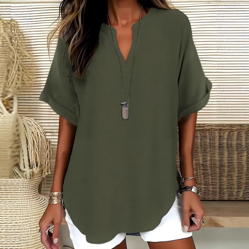 🌸Spring Sale 50% OFF👕Fashion Loose Solid Color Short Sleeve Top